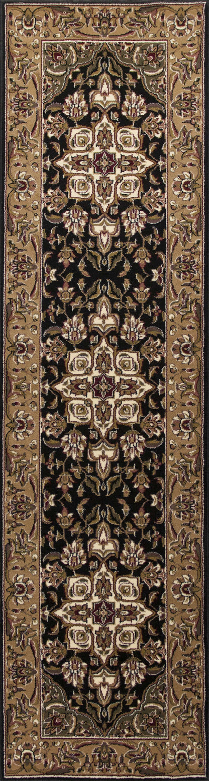 2'X3' Black Beige Machine Woven Floral Medallion Indoor Accent Rug