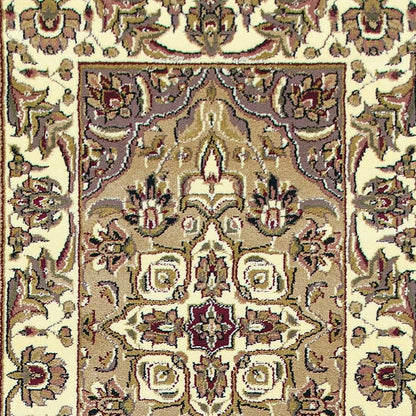 5'X8' Beige Ivory Machine Woven Floral Medallion Indoor Area Rug