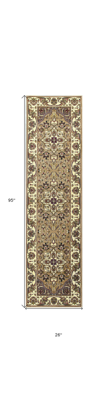 5'X8' Beige Ivory Machine Woven Floral Medallion Indoor Area Rug