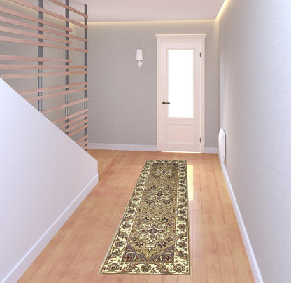 5'X8' Beige Ivory Machine Woven Floral Medallion Indoor Area Rug