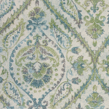 5' X 8' Ivory Or Teal Tropical Parisian Indoor Area Rug