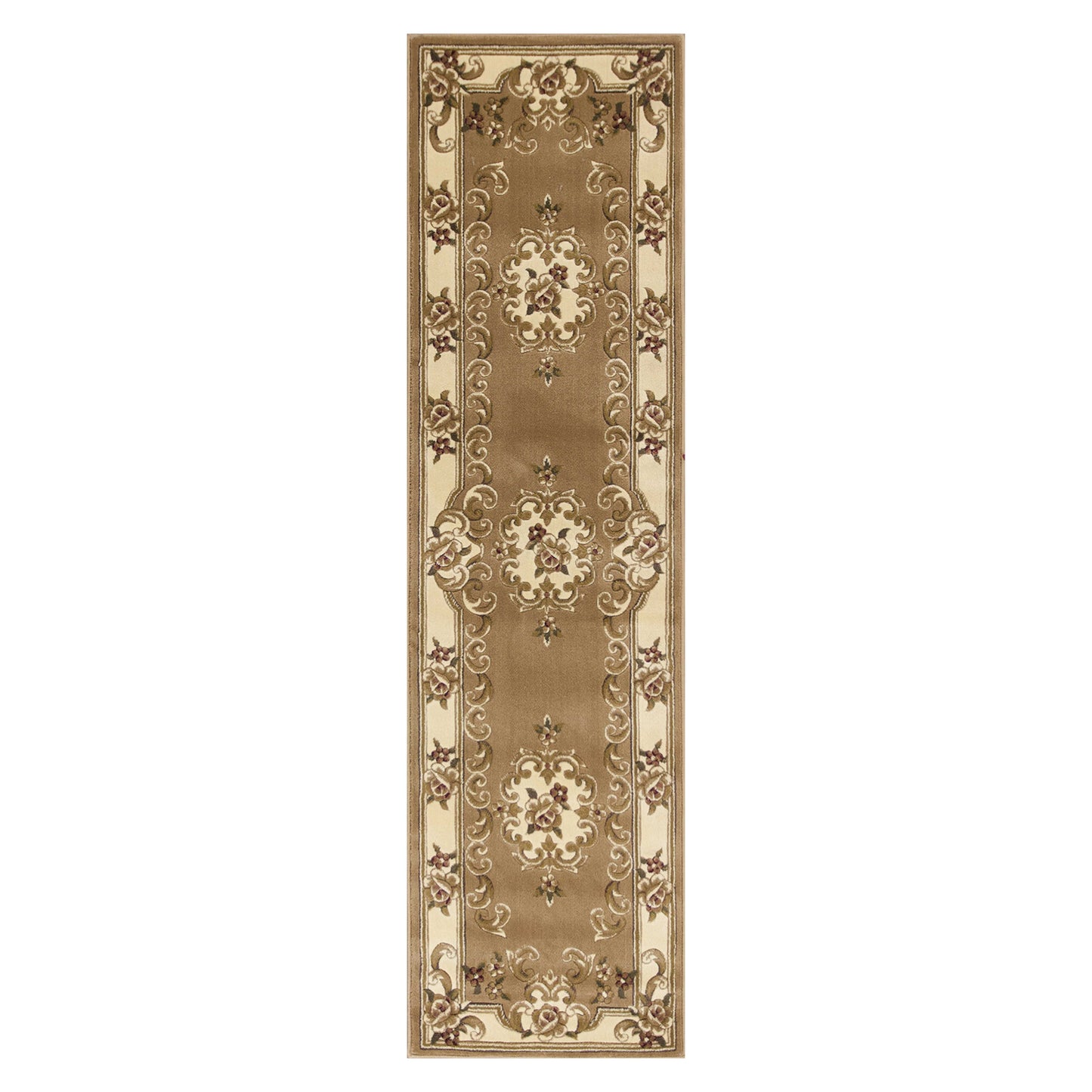8'X11' Beige Ivory Machine Woven Hand Carved Floral Medallion Indoor Area Rug