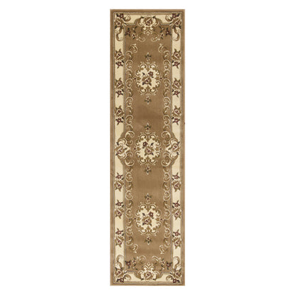 8'X11' Beige Ivory Machine Woven Hand Carved Floral Medallion Indoor Area Rug