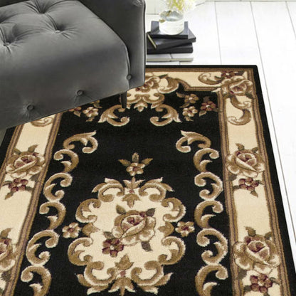 7' X 10'  Polypropylene Blackor Ivory Area Rug