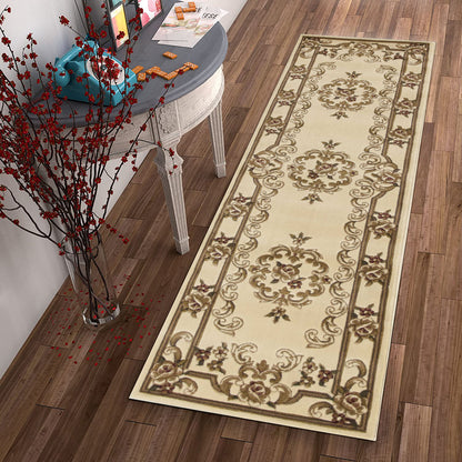 8'X11' Ivory Machine Woven Hand Carved Floral Medallion Indoor Area Rug