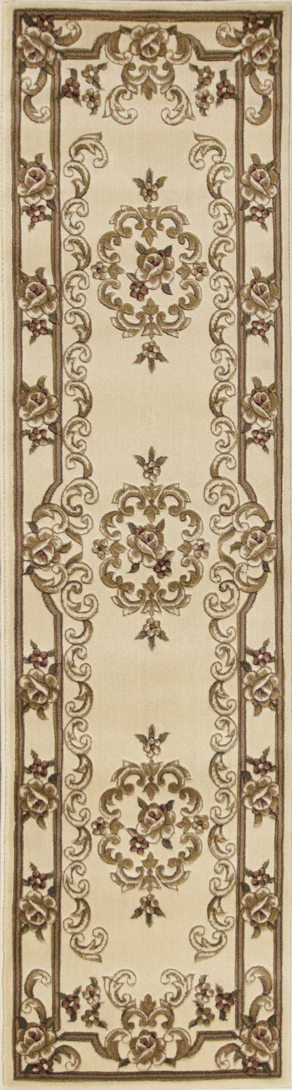 8'X11' Ivory Machine Woven Hand Carved Floral Medallion Indoor Area Rug