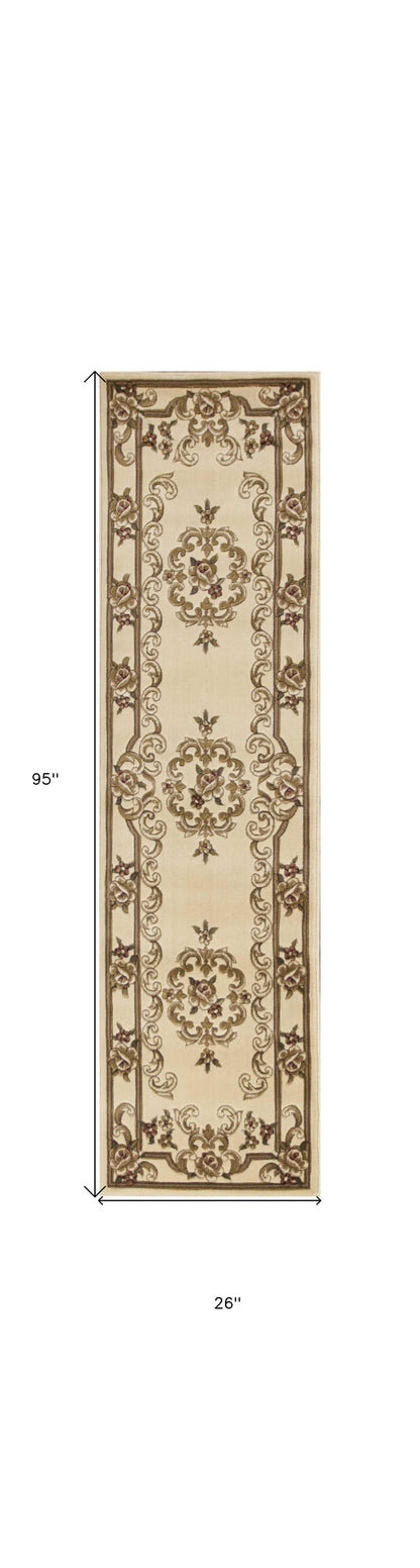 8'X11' Ivory Machine Woven Hand Carved Floral Medallion Indoor Area Rug