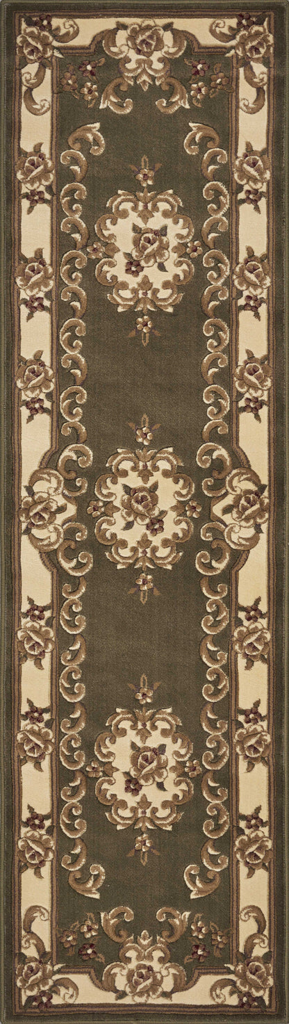 5' X 8' Green Or Ivory Floral Bordered Indoor Area Rug