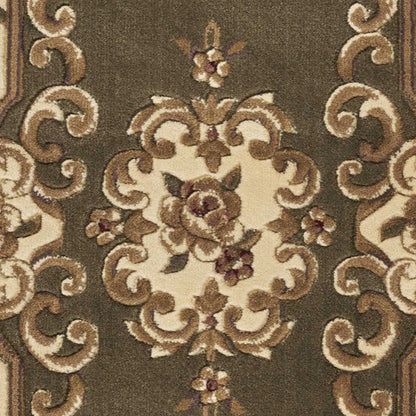 5' X 8' Green Or Ivory Floral Bordered Indoor Area Rug