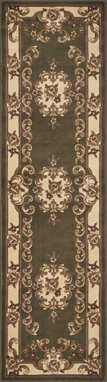 5' X 8' Green Or Ivory Floral Bordered Indoor Area Rug