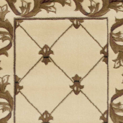 8' Ivory Machine Woven Hand Carved Fleur De Lis Round Indoor Area Rug