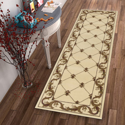 8' Ivory Machine Woven Hand Carved Fleur De Lis Round Indoor Area Rug