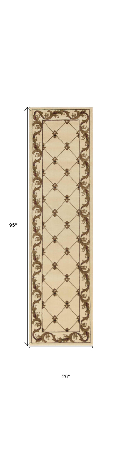 8' Ivory Machine Woven Hand Carved Fleur De Lis Round Indoor Area Rug