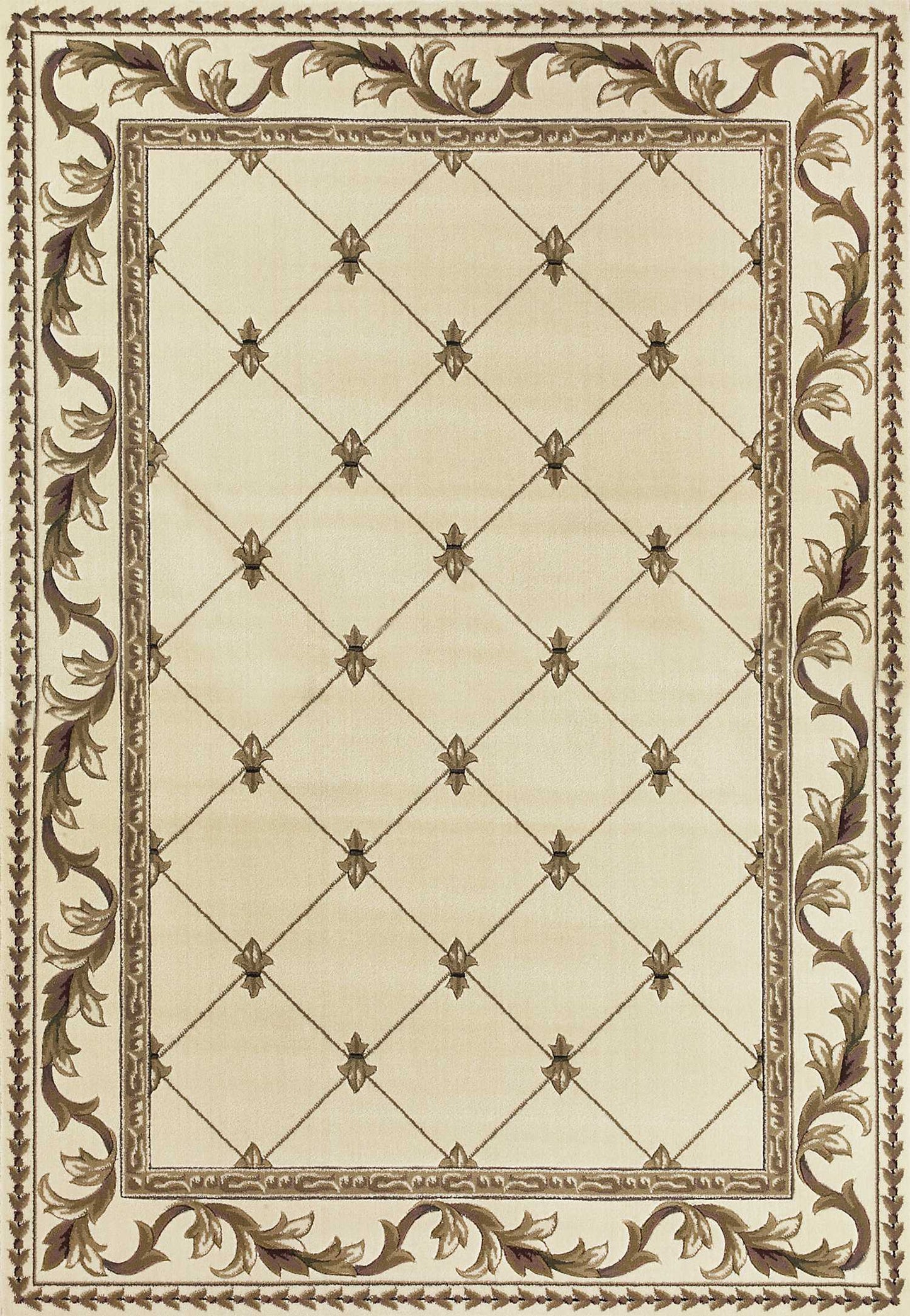 8' Ivory Machine Woven Hand Carved Fleur De Lis Round Indoor Area Rug
