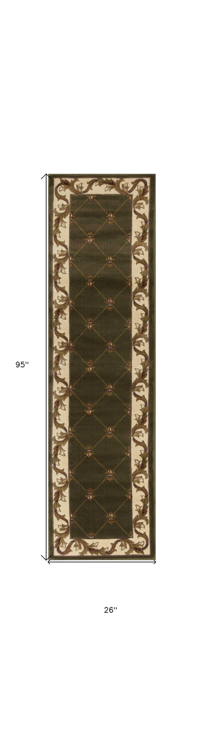 5'X8' Green Machine Woven Hand Carved Fleur De Lis Indoor Area Rug