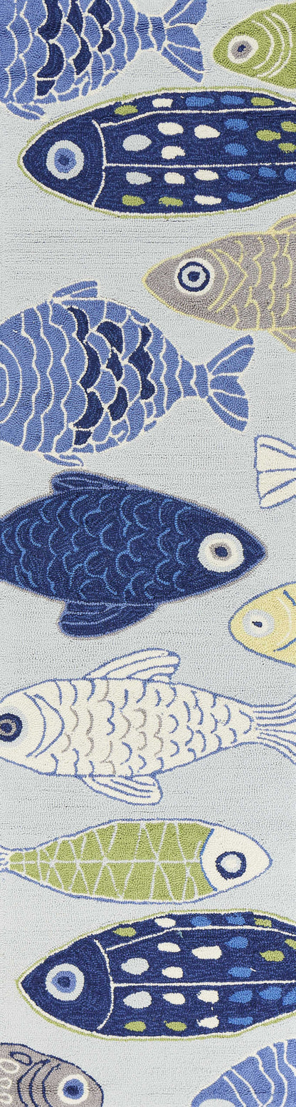 5' X 7' Light Blue School Of Fish Indoor Area Rug