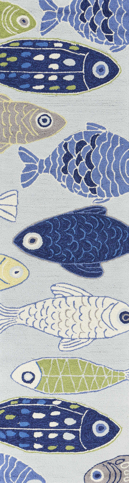 5' X 7' Light Blue School Of Fish Indoor Area Rug