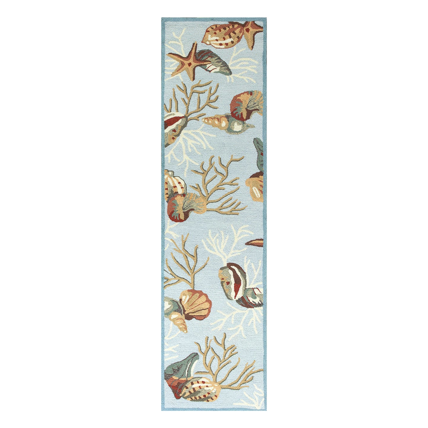 2'X3' Blue Hand Hooked Sea Shells Indoor Accent Rug