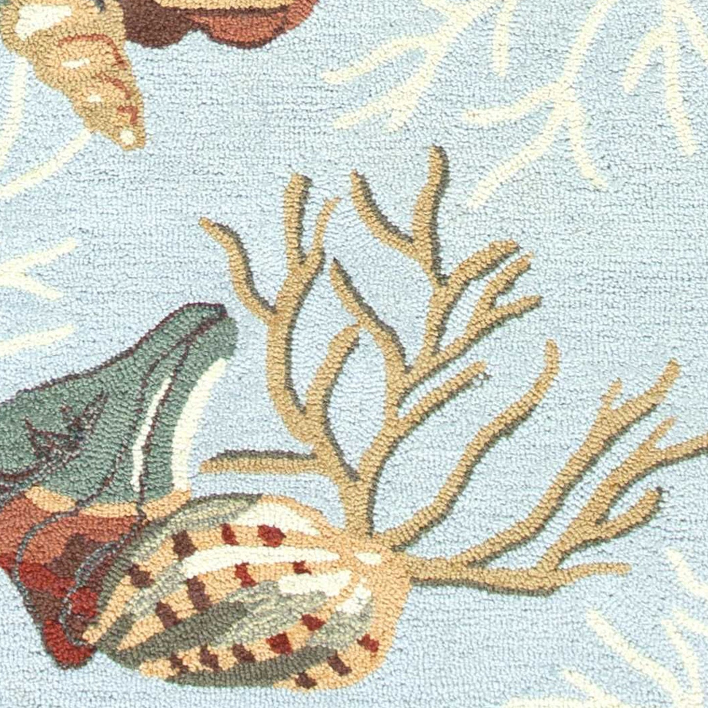 2'X3' Blue Hand Hooked Sea Shells Indoor Accent Rug