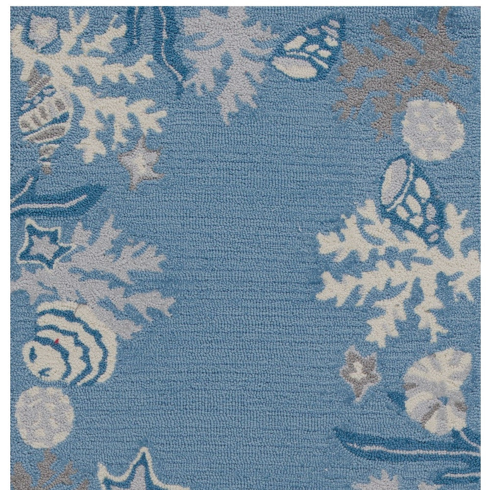 8'X10' Sea Blue Hand Hooked Bordered Coral Reef Indoor Area Rug