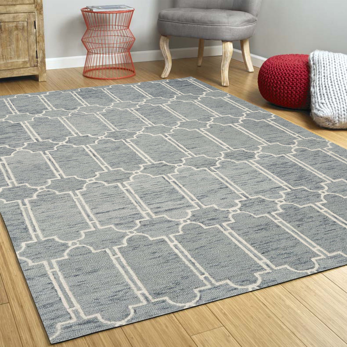 2'X4' Slate Blue Hand Tufted Geometric Indoor Accent Rug