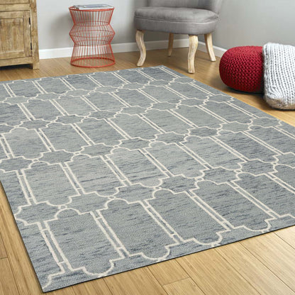 2'X4' Slate Blue Hand Tufted Geometric Indoor Accent Rug