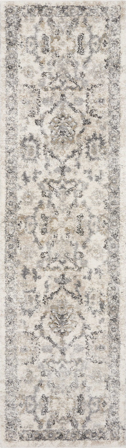 9'X13' Ivory Machine Woven Distressed Floral Traditional Indoor Area Rug