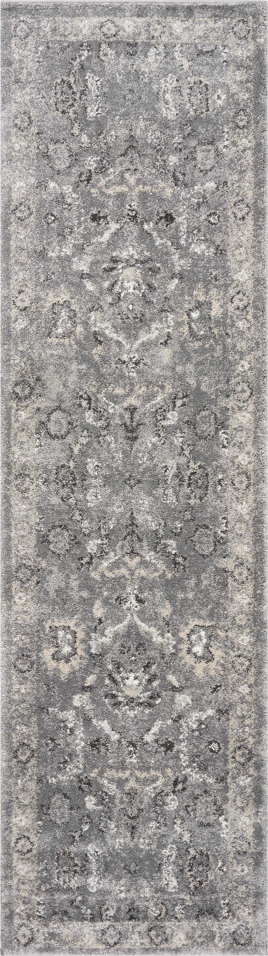 5' X 8' Grey Vintage Floral Bordered Indoor Area Rug
