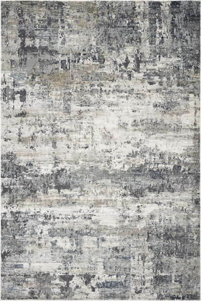 8' Ivory Teal Machine Woven Abstract Round Indoor Area Rug