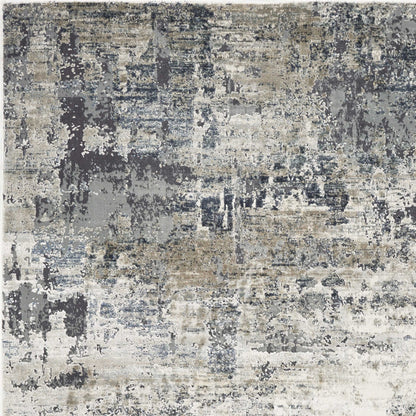 8' Ivory Teal Machine Woven Abstract Round Indoor Area Rug
