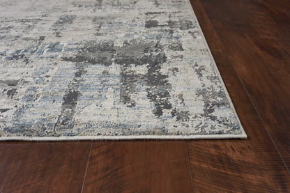 8' Ivory Teal Machine Woven Abstract Round Indoor Area Rug