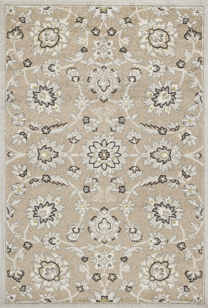 5'X8' Beige Grey Machine Woven Uv Treated Floral Traditional Indoor Outdoor Area Rug
