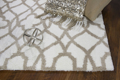 3'X5' Ivory Beige Trellis Machine Woven Microfiber Indoor Area Rug