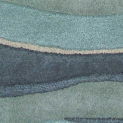 3'X5' Ocean Blue Teal Hand Tufted Abstract Waves Indoor Area Rug