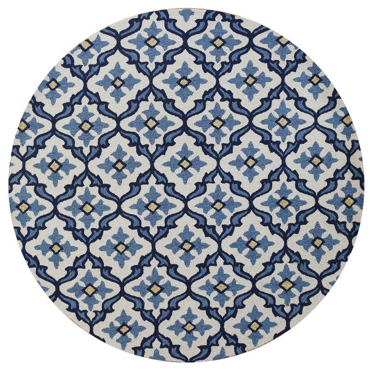 8'X10' Ivory Blue Hand Woven Uv Treated Quatrefoil Indoor Outdoor Area Rug