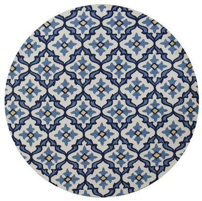 8'X10' Ivory Blue Hand Woven Uv Treated Quatrefoil Indoor Outdoor Area Rug