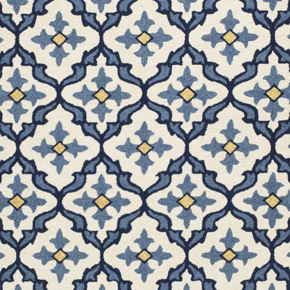 8'X10' Ivory Blue Hand Woven Uv Treated Quatrefoil Indoor Outdoor Area Rug