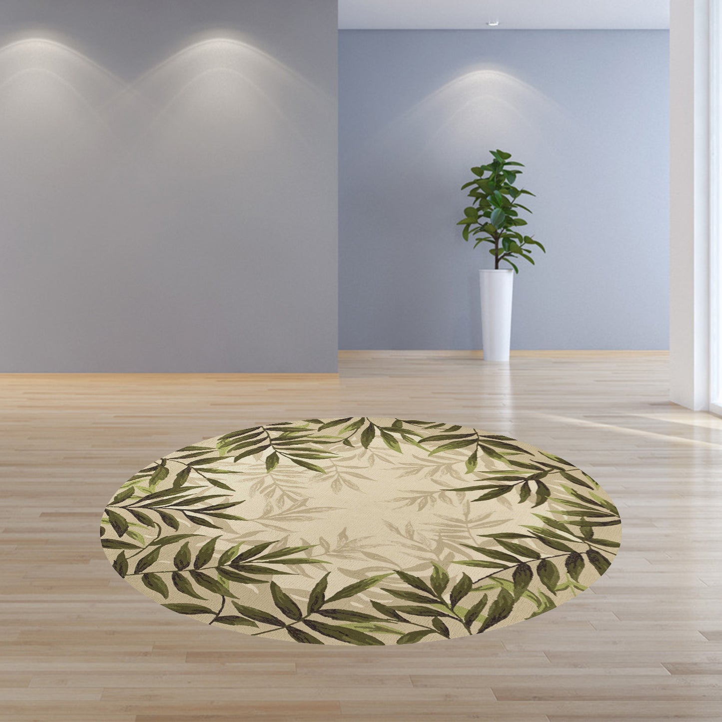 5' X 7' Sand Leaves Uv Treated Indoor Outdoor Area Rug