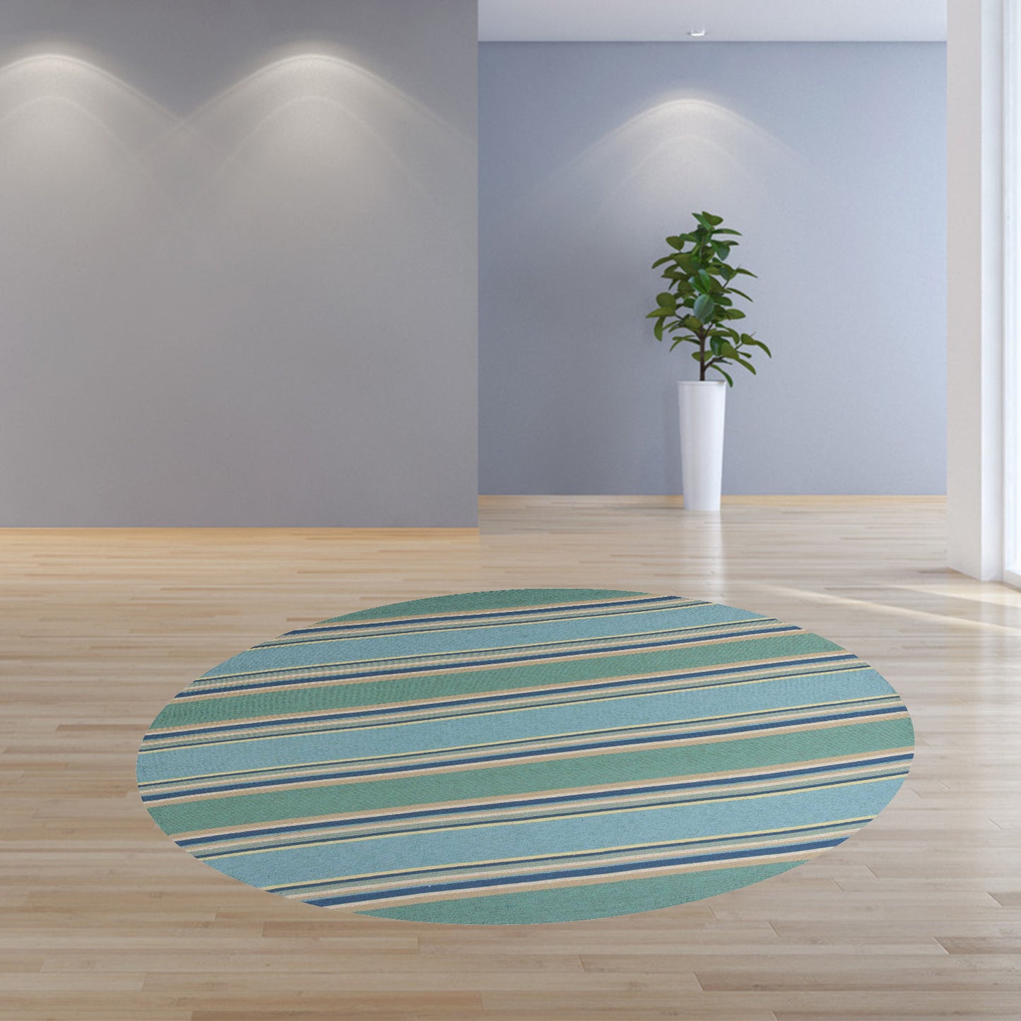 5' X 7' Ocean Stripes Uv Treated Indoor Outdoor Area Rug
