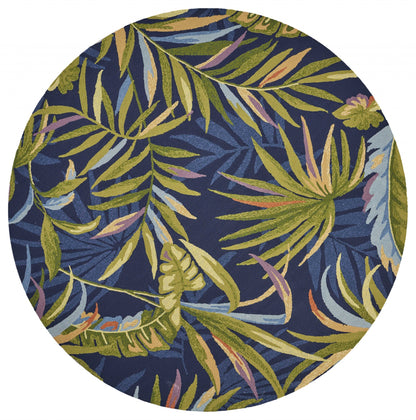 5' X 7' Ink Blue Tropical Leaves Uv Treated Indoor Outdoor Area Rug