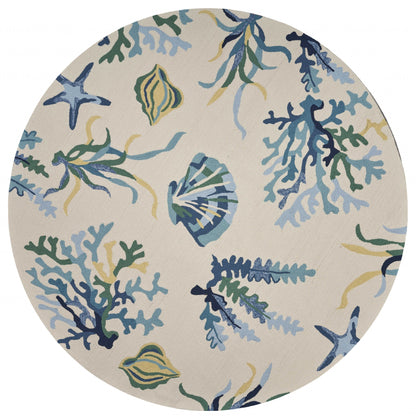 7' X 9'  Uv Treated Polypropylene Ivory Or Blue Area Rug