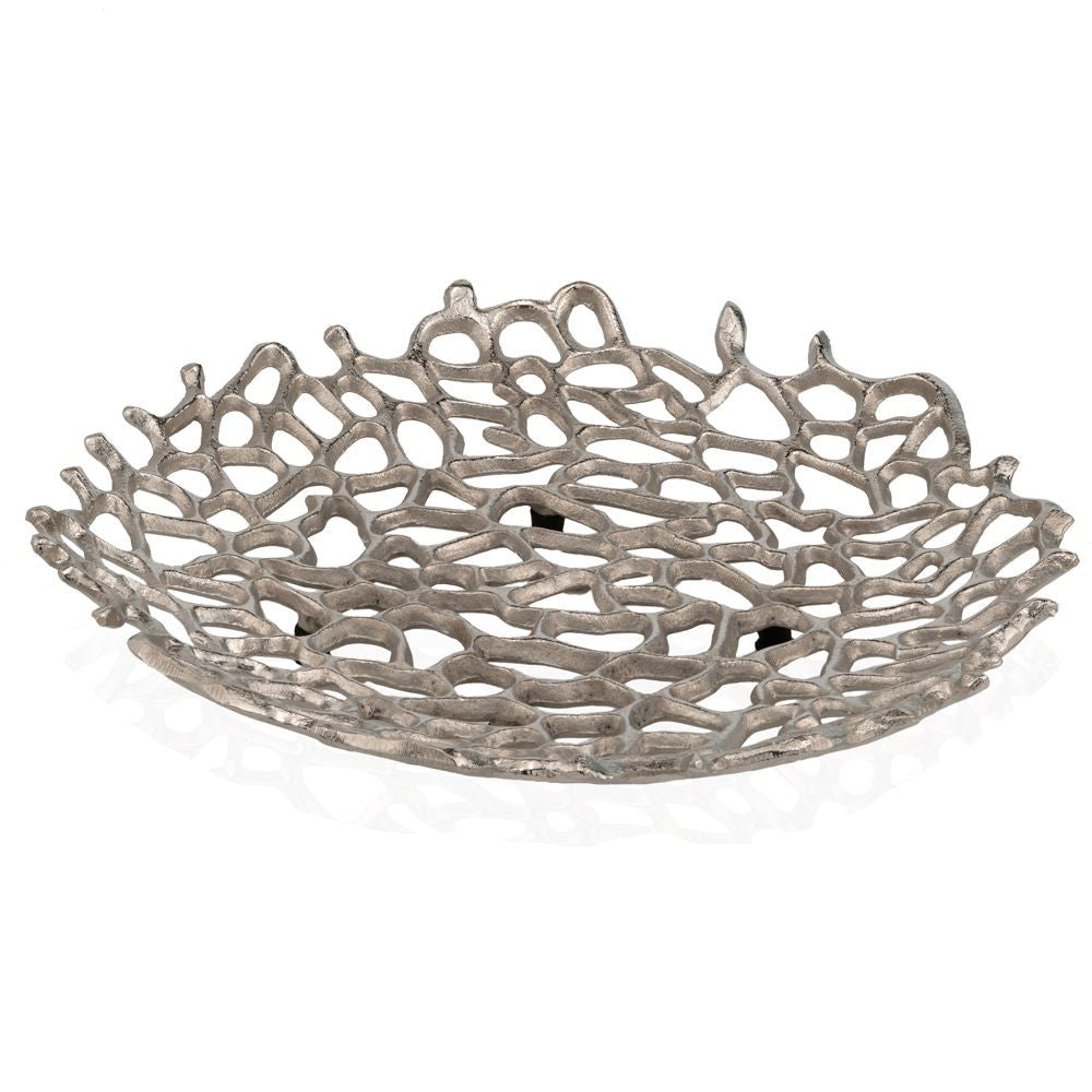 16" Modern Raw Silver Coral Centerpiece Bowl