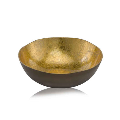12" X 12" X 3.75" Gold And Bronze Metal Small Round Bowl