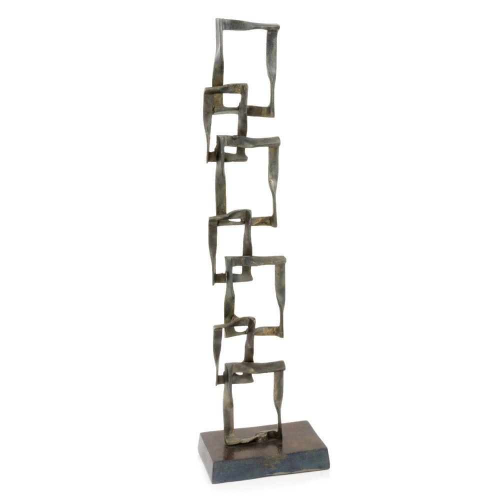 4" X 7" X 25.5" Bronze And Red Patina Cuadrado Tall Squares Sculpture