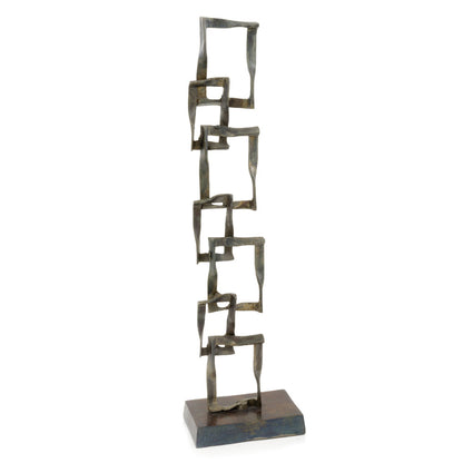 4" X 7" X 25.5" Bronze And Red Patina Cuadrado Tall Squares Sculpture