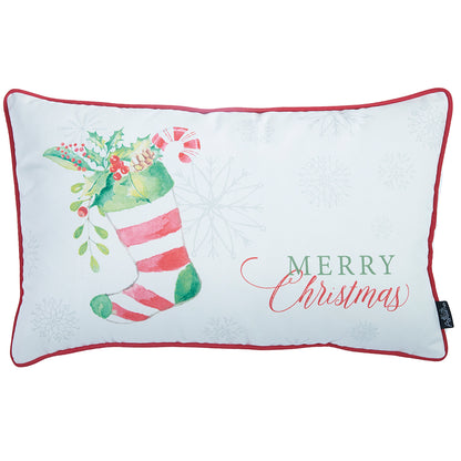 20" X 12" Red and White Christmas Snowflakes Polyester Pillow Cover