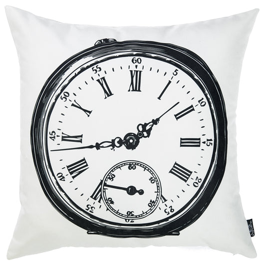 Black And White Vintage Clock Decorative Throw Pillow Cover