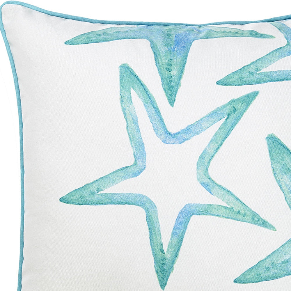 White And Aqua Blue Starfish Decorative Throw Pillow Cover