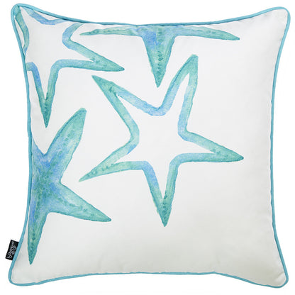 White And Aqua Blue Starfish Decorative Throw Pillow Cover