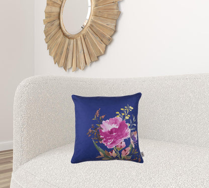 Blue Watercolor Wild Flower Decorative Throw Pillow Cover